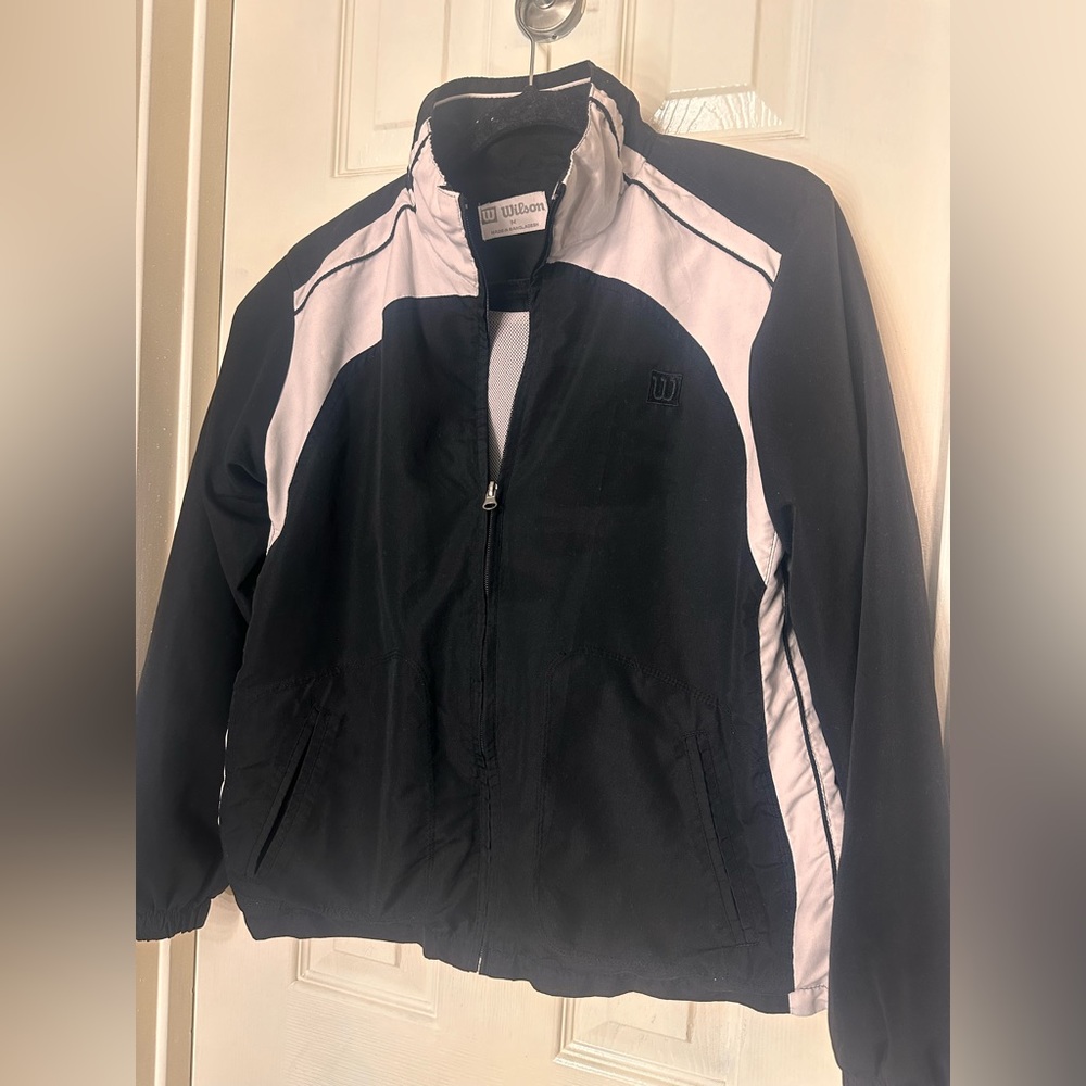 Wilson vintage,Tennis Windbreaker Jacket Women Size-M BlackWhite Stripe Zip Up - Picture 3 of 6
